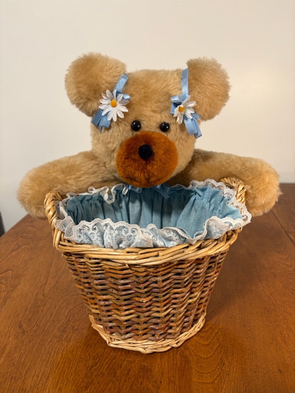 Vintage Teddy Bear Basket Nursery Decor Cottagecore Baby Gift Storage